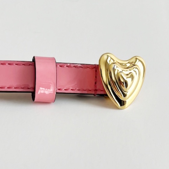 Vintage Escada Pink Patent Leather Belt with Gold Heart Buckle - Picture 2 of 8